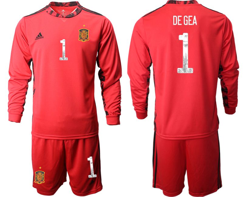 Men 2021 World Cup National Spain red goalkeeper long sleeve #1 Soccer Jerseys->spain jersey->Soccer Country Jersey